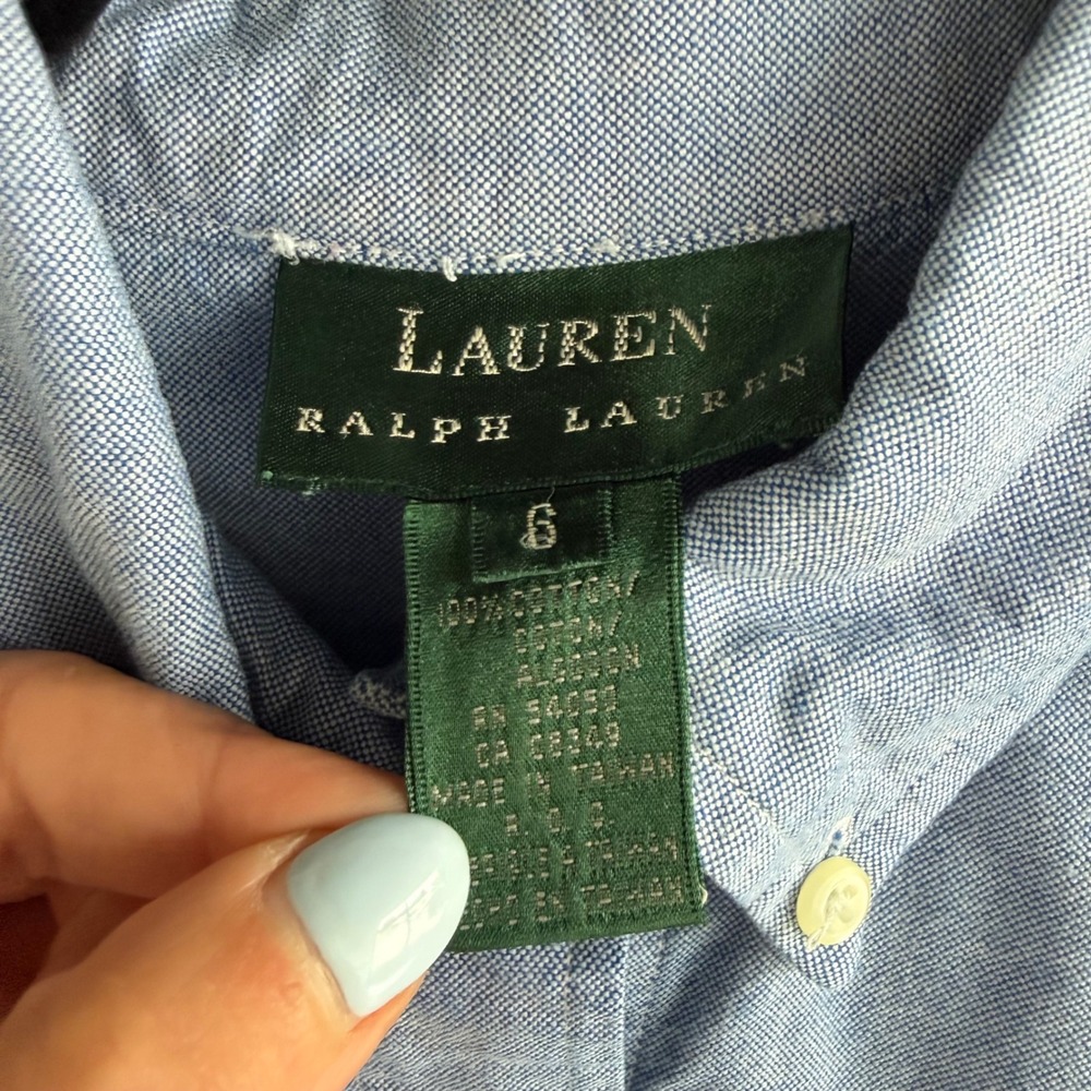 Vtg Ralph Lauren Shirt Button Down Chambray Embroidered Crest Logo LS Cotton Top - Picture 6 of 8